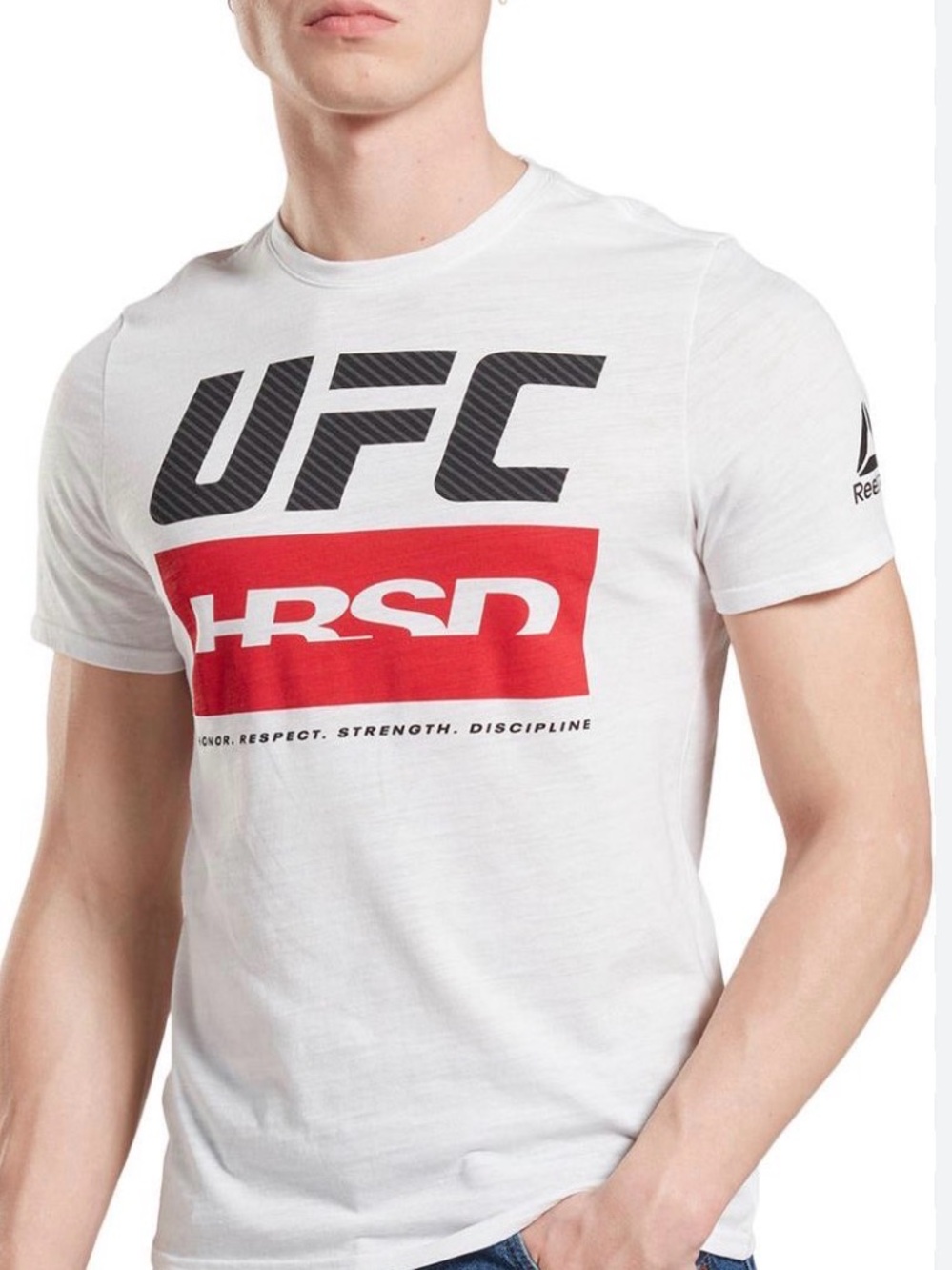 UFC White Short Sleeve Logo Tee with Red Graphic